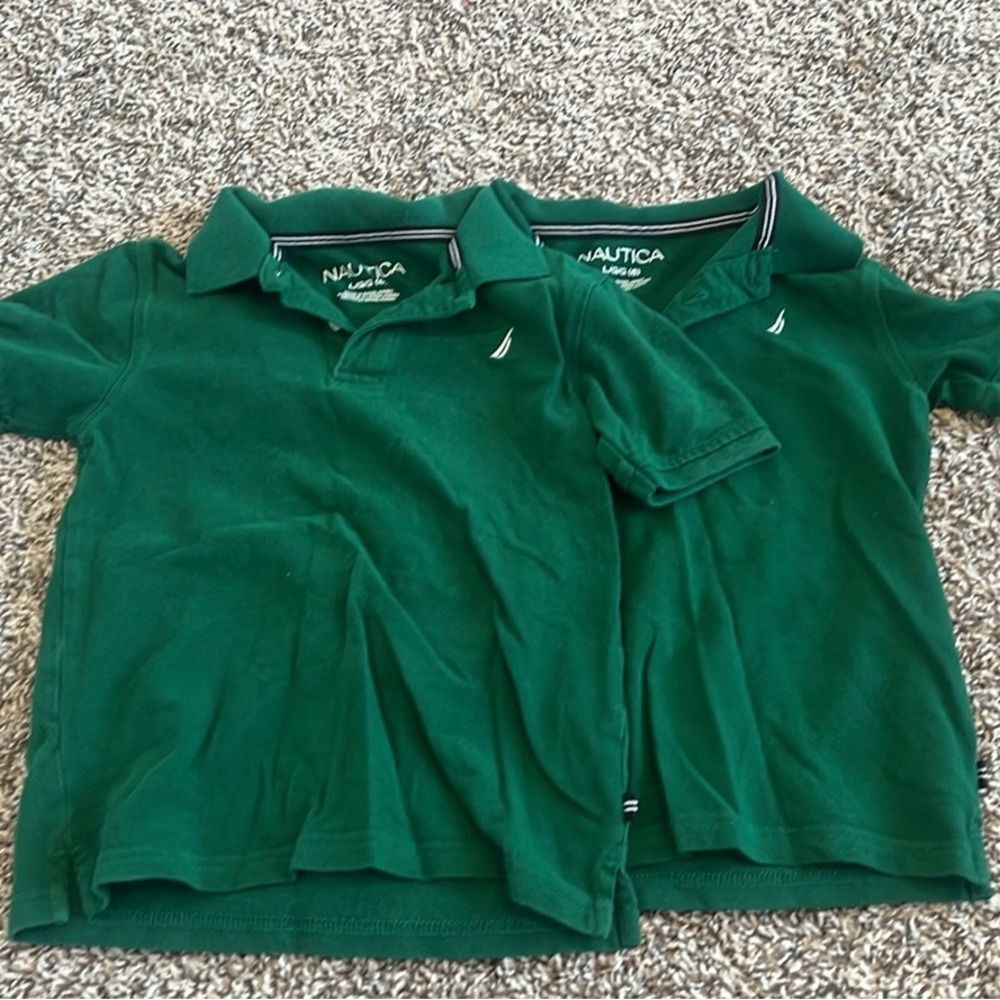 2 Nautica Boys Green Short Sleeve Polo Shirts